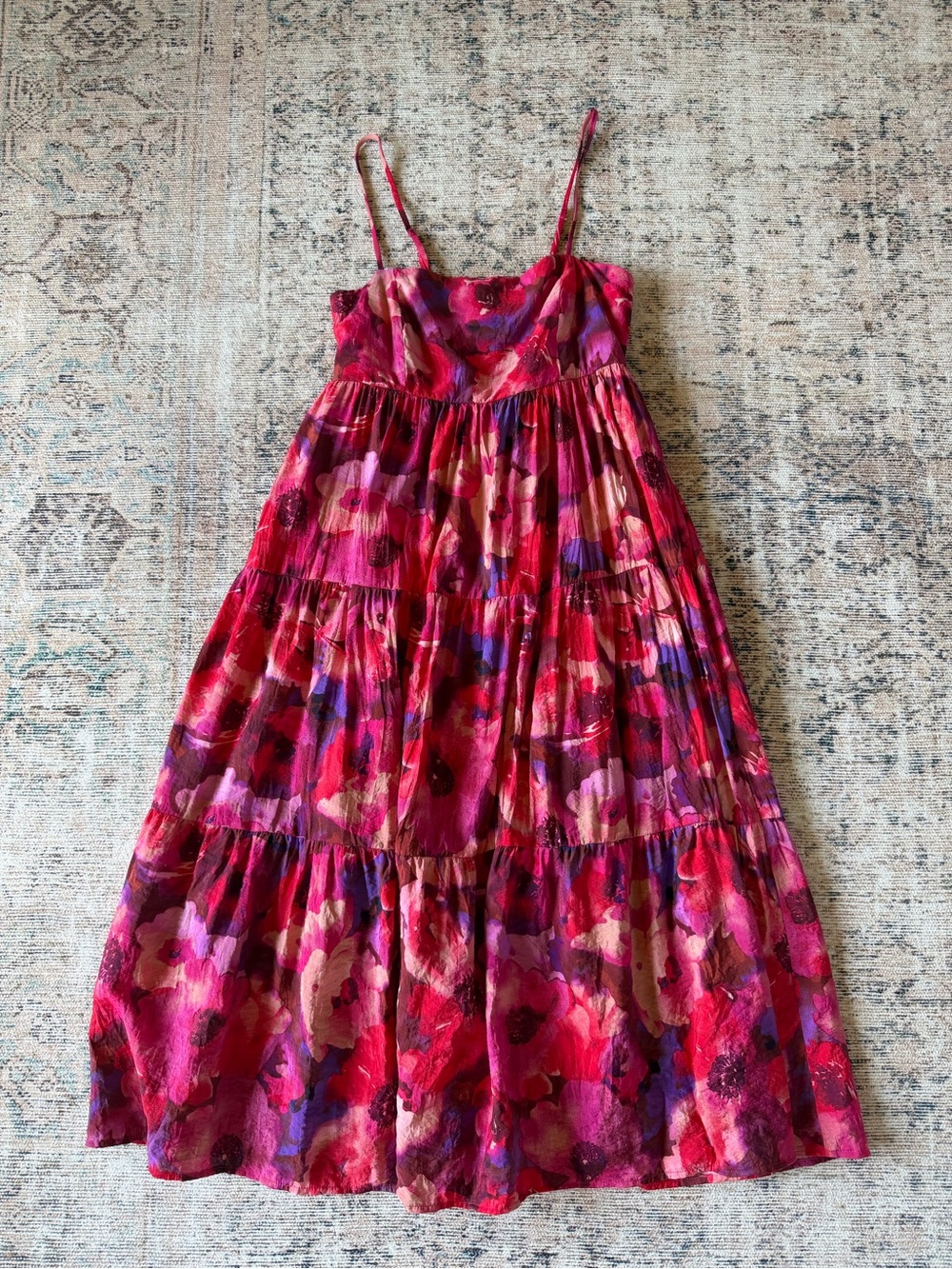 Gilli Floral Tiered Midi Dress in Pink and Magenta - Picture 2 of 5